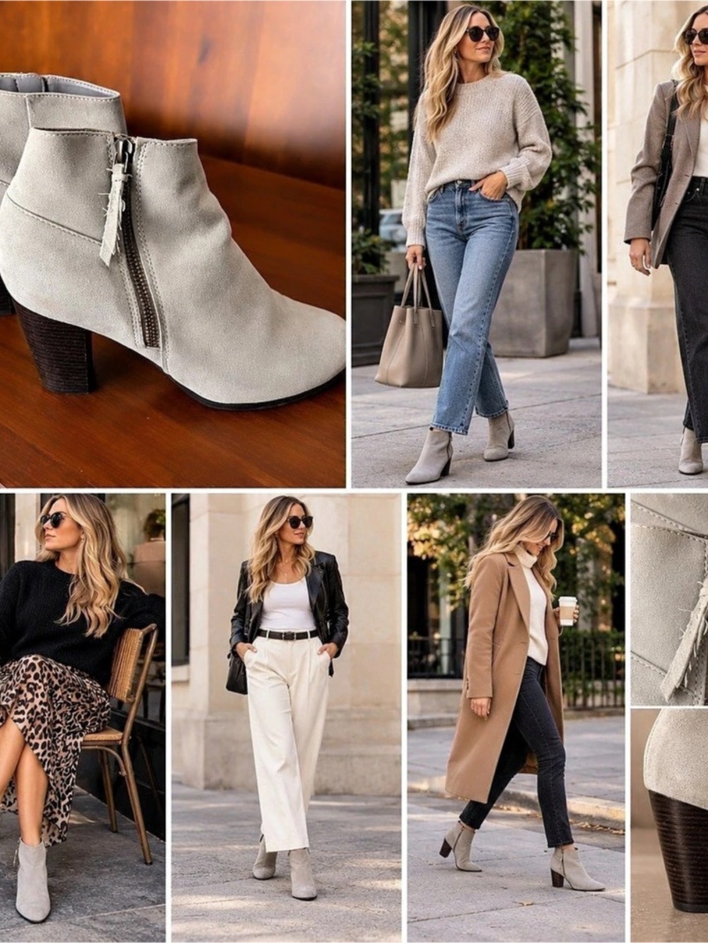 Cole Haan Gray Suede Ankle Booties Block Heel Side Zip Women’s 9.5